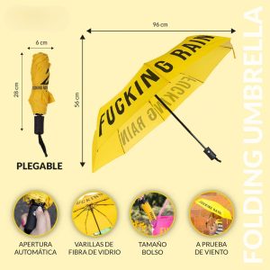 Paraguas plegable «Fucking Rain» amarillo